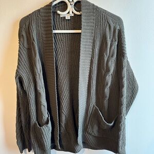 American Eagle Olive Green Cardigan with Braided Detailing